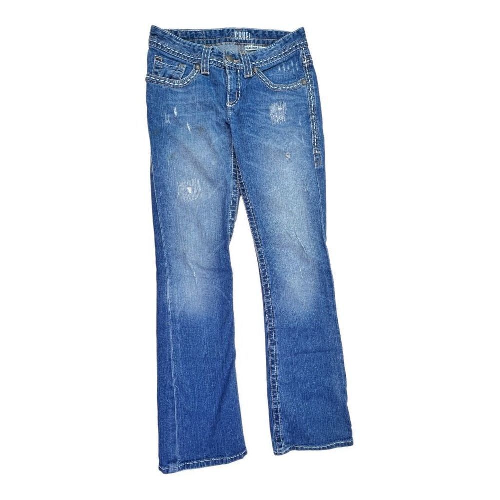 Cruel Jeans Junior 3L Tall Blue Denim Wash Straight Leg Distressed Jeans Jacey
